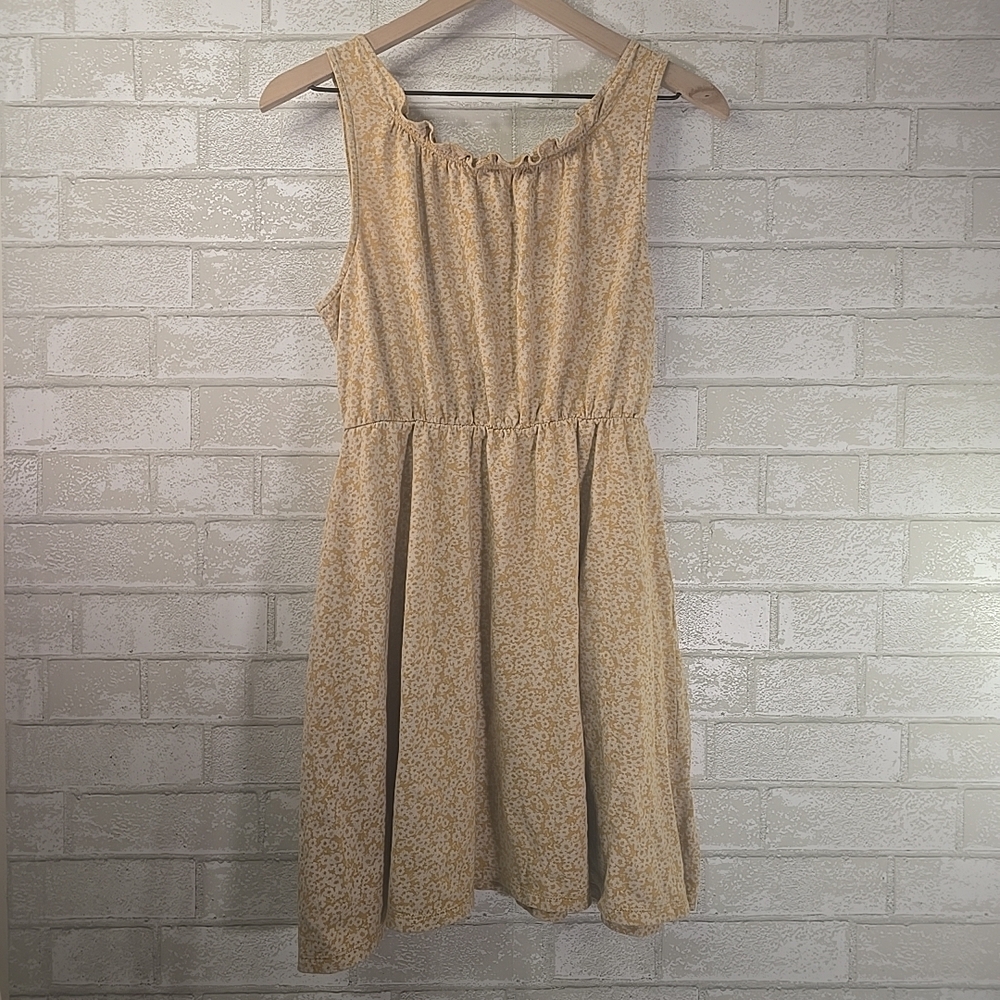 Lucky Brand Yellow Short Spring Floral Sleeveless Dress Ruffled Neck Medium - Picture 6 of 6